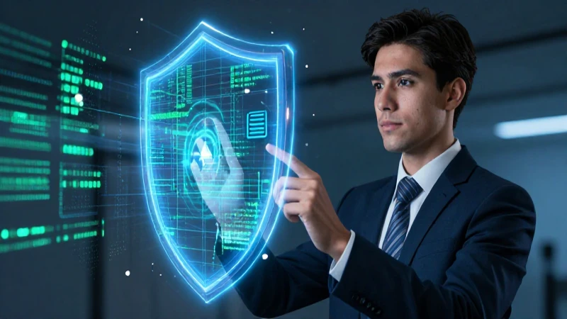 Qué es la integridad en informática y su concepto 4 Joven profesional mira holograma de datos digitales