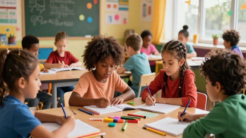 Niños diversos aprendiendo en un entorno dinámico