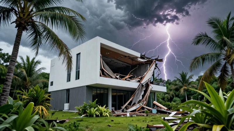 Estructura dañada bajo una tormenta tropical