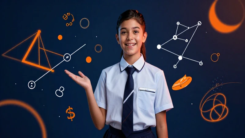 Estudiante con matemáticas abstractas y luz dramática