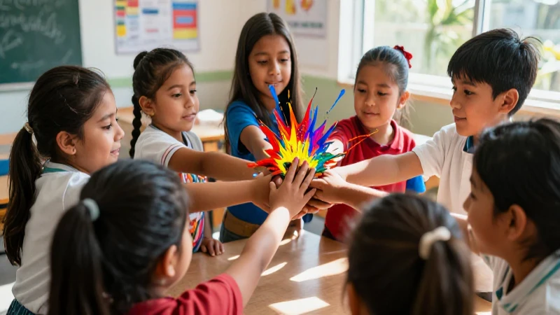 Niños mexicanos aprendiendo en un ambiente vibrante y moderno