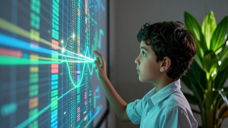 Estudiante y holograma digital vibrante moderno