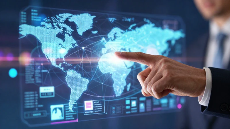 Mano interactúa con mercado digital holográfico