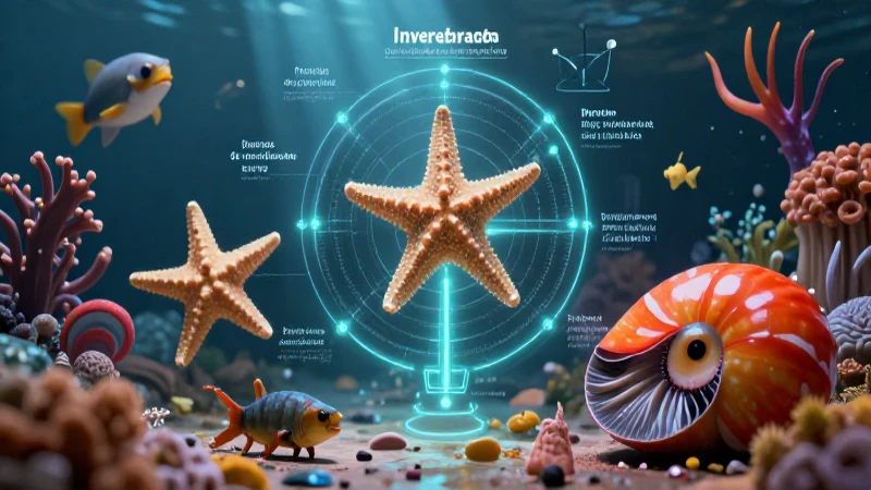 Ilustración profesional de invertebrados con clasificación taxonómica