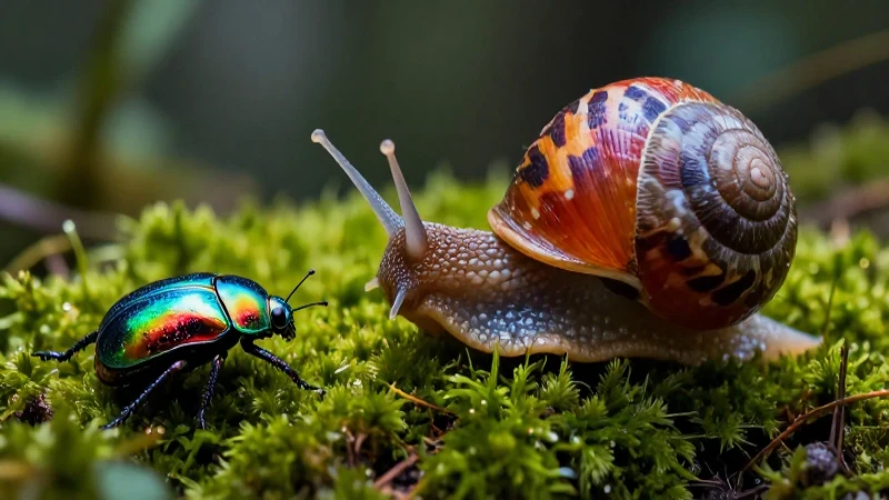 Caracol y escarabajo en un ecosistema vibrante