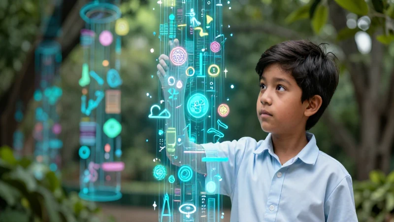 Estudiante joven descubre conocimiento digital
