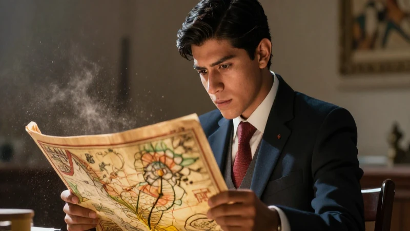 Joven estudioso mexicano enfocado en mapa antiguo