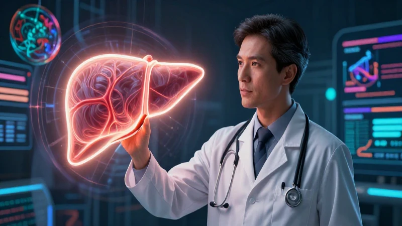 Experto sanitario examina un hígado anatómico vibrante