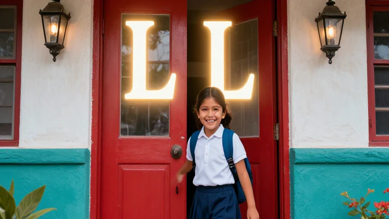 Niño mexicano feliz con la letra LL
