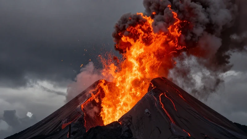 Volcán explosivo dramático con colores vibrantes