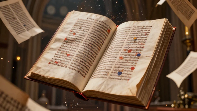 Manuscrito antiguo flota en atmósfera vibrante
