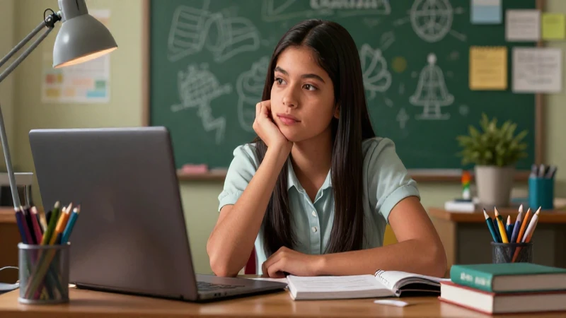 Estudiante mexicano sentado en un escritorio con luz dramática