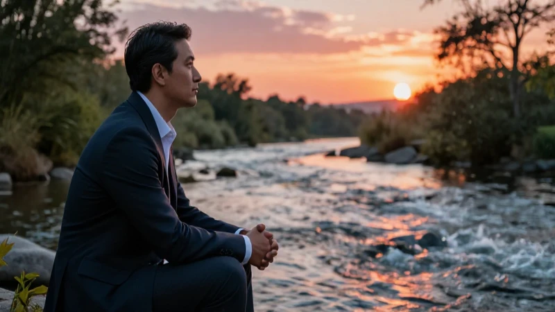 Educador contemplativo frente a un río de cambio