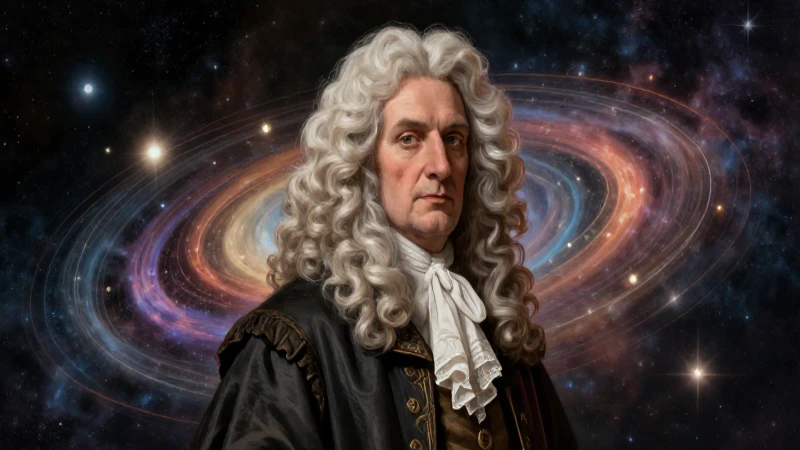 Retrato de Isaac Newton en un cosmos vibrante y detallado