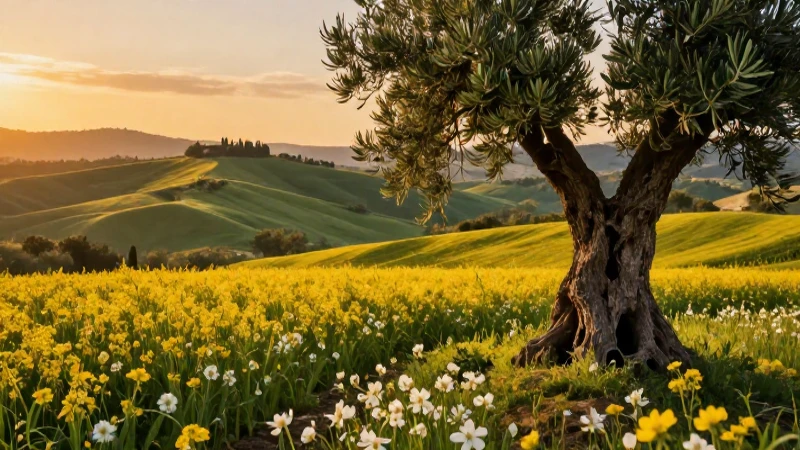 Italia: Flora, Fauna, Cultura, Religión y Características 3 Paisaje italiano detallado con luz dorada