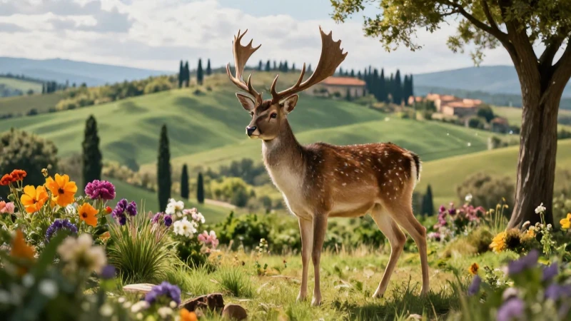 Italia: Flora, Fauna, Cultura, Religión y Características 4 Ciervo majestuoso en un paisaje toscano