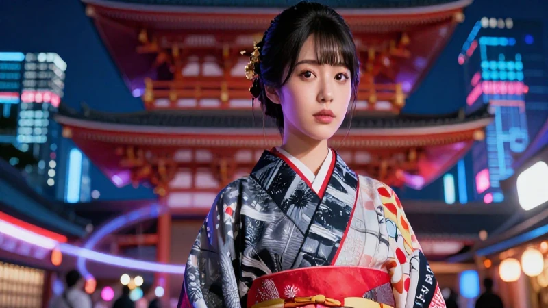 Cultura japonesa: características y esencia de Japón 9 Mujer japonesa atractiva en ciudad futurista moderna