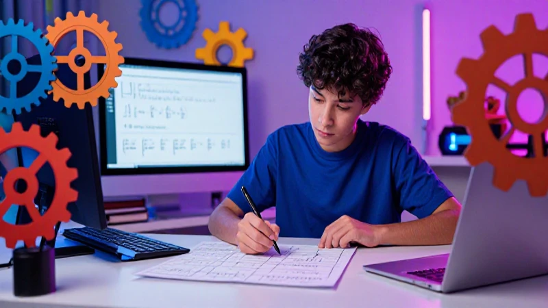 Estudio joven resuelve ecuaciones con estética moderna