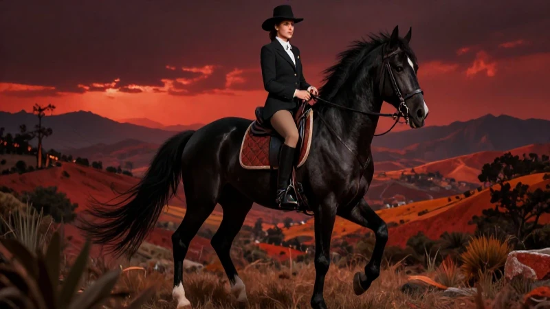 Jinete académico en caballo negro mexicano