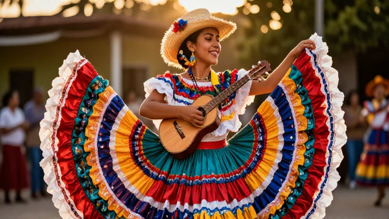 Joropo venezolano dinámico con luz dorada