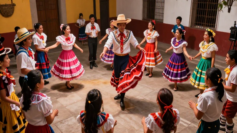 Familia mexicana vibrante, jugando el juego de ollitas