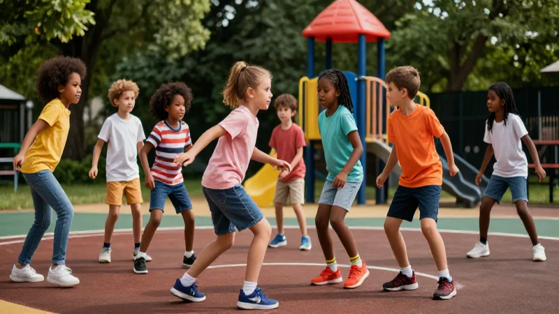 Niños jugando deportes al aire libre con energía