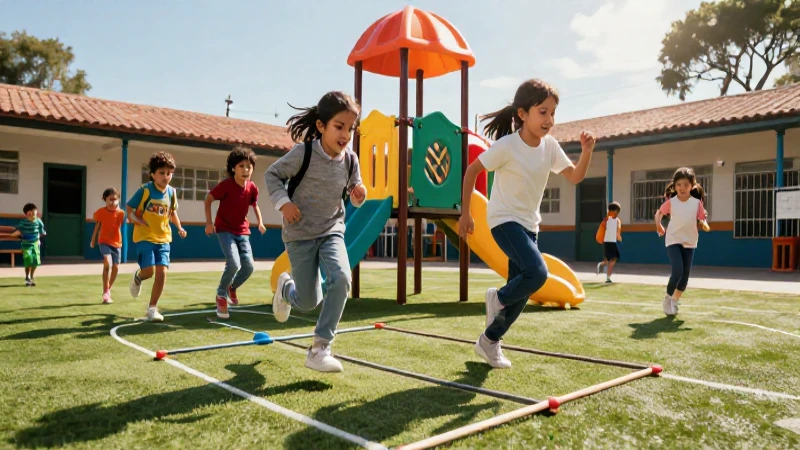 Niños activos juegan en colorido parque educativo moderno
