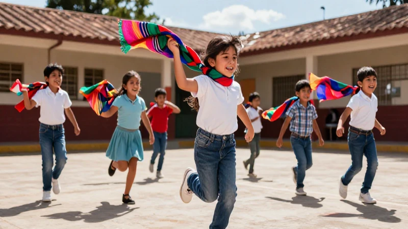 Niños mexicanos felices en un patio soleado