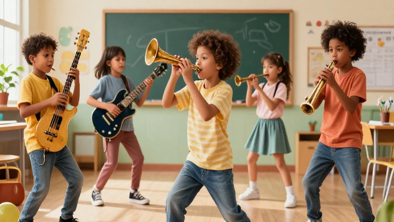 Juego Didáctico: 20 Ejemplos de Juegos Didácticos Divertidos 8 Niños diversos tocan instrumentos vibrantes con ritmo