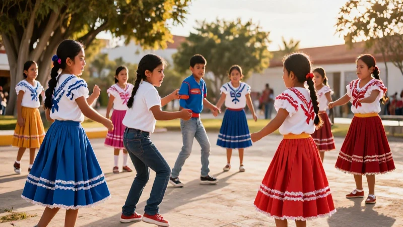 Niños mexicanos juegan juegos tradicionales con estilo cinematográfico