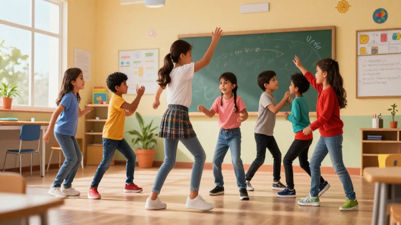 Niños mexicanos juegan vibrantes en clase moderna