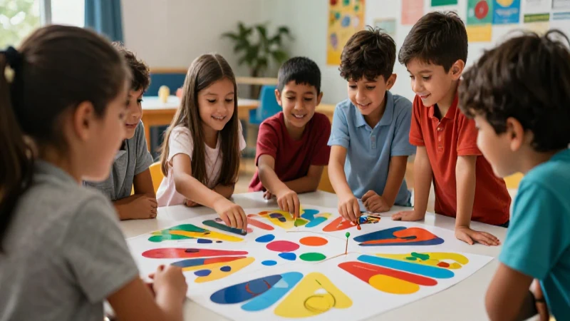 Niños diversos aprendiendo en juego educativo vibrante