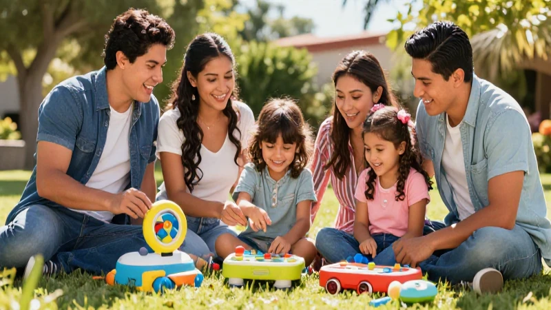 Familia mexicana feliz jugando con juegos educativos
