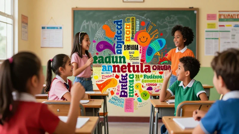 Niños alegres aprendiendo en un aula vibrante