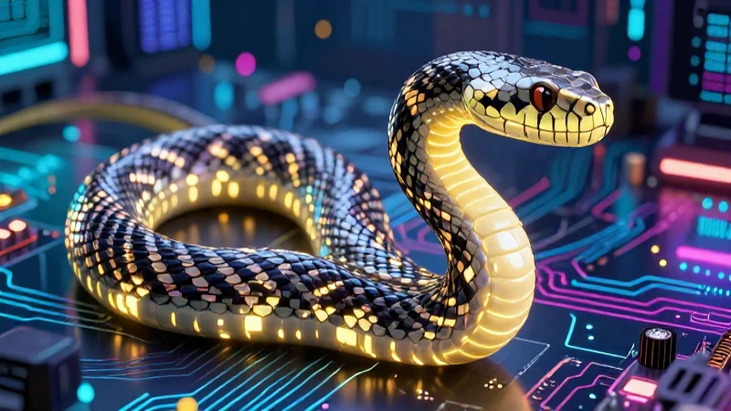 Serpiente moderna y retro en circuito vibrante