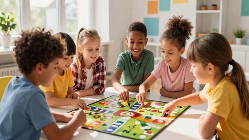 Juegos en familia: Descubre el mejor ebook de diversión 4 Niños felices colaboran en juego educativo colorido