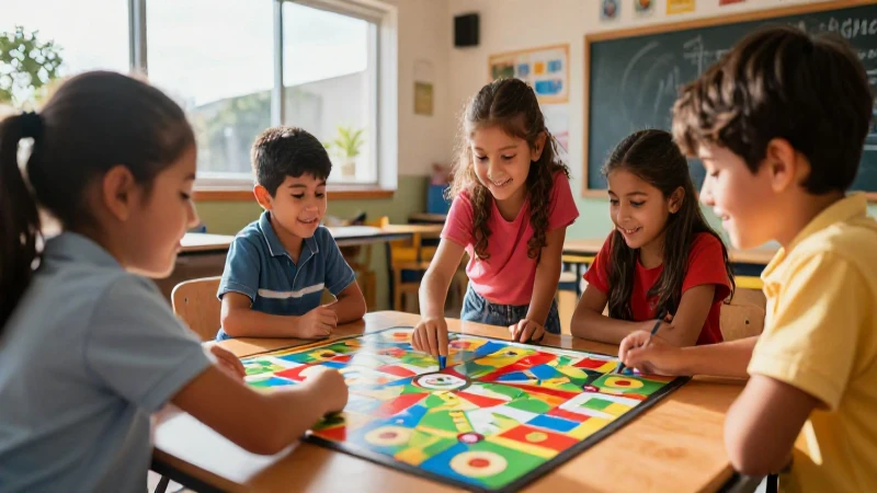 Niños mexicanos felices jugando un juego colorido