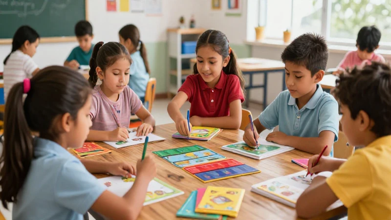 Niños mexicanos jugando juegos educativos interactivos