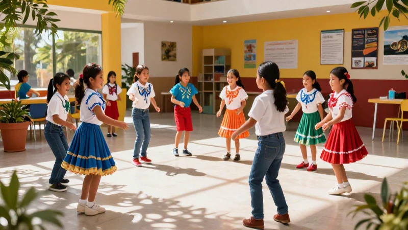 Niños mexicanos jugando en un ambiente educativo moderno