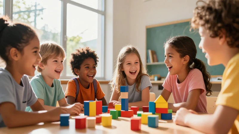 Niños jugando con bloques coloridos