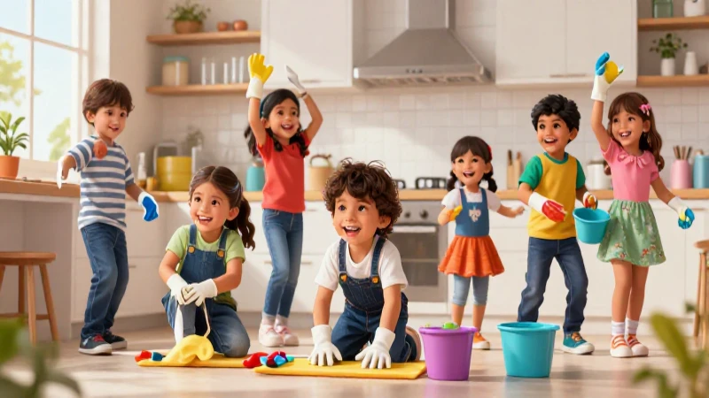 Niños mexicanos felices haciendo labores en cocina moderna