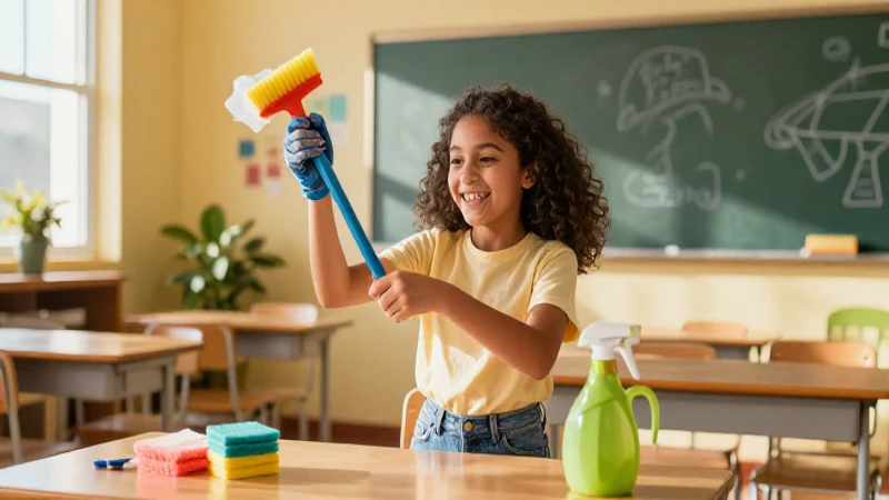 Niña mexicana limpia jugando con energía