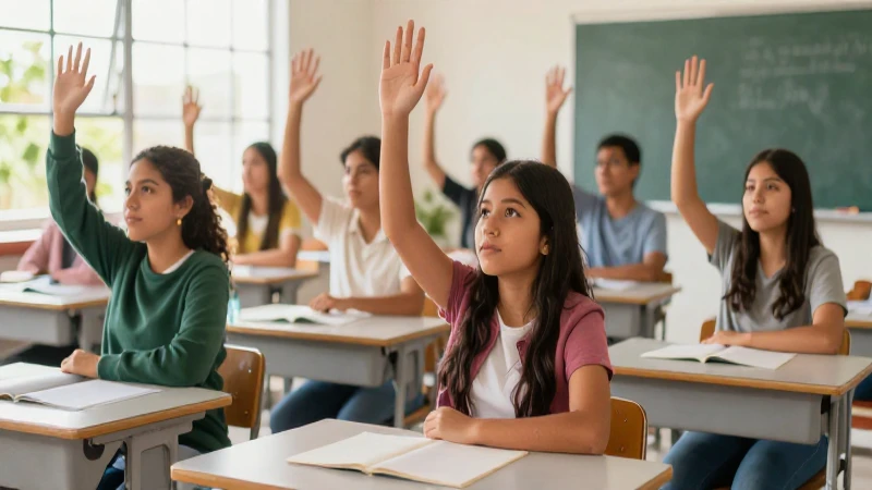 Estudiantes mexicanos aprendiendo en una luz vibrante