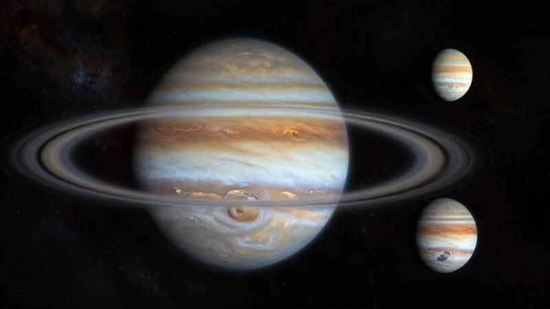Cuáles son las características del gigante gaseoso Júpiter 6 Júpiter majestuoso con lunas en un cosmos vívido