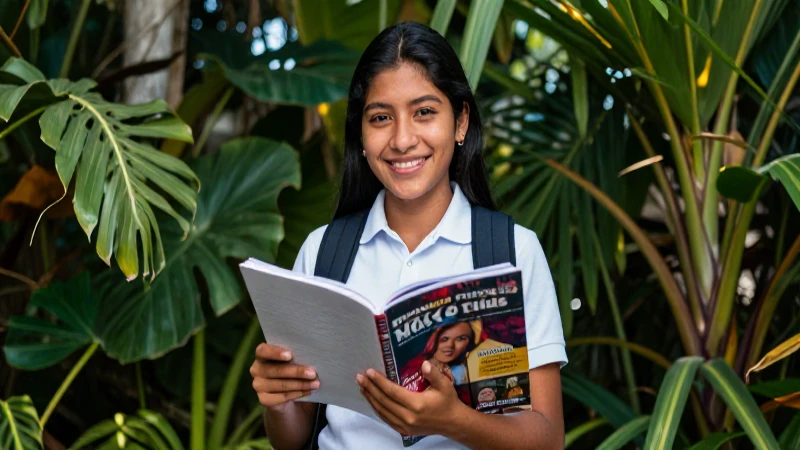 Retrato vibrante de estudiante mexicano indígena sonriendo