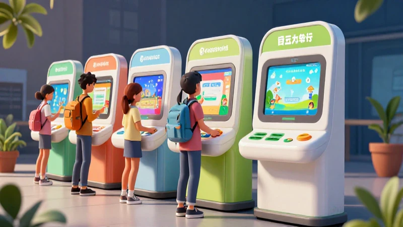 Cuáles son los tipos, definición y concepto de un kiosco 6 Kiosco educativo moderno con estudiantes interactuando