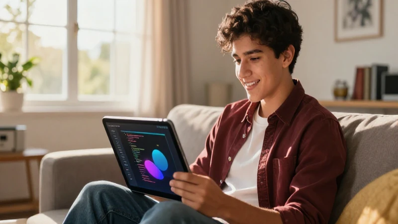 Estudiante mexicano entusiasta codifica en un hogar iluminado