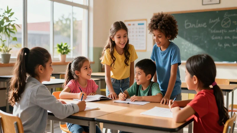 Niños felices colaboran en aula mexicana