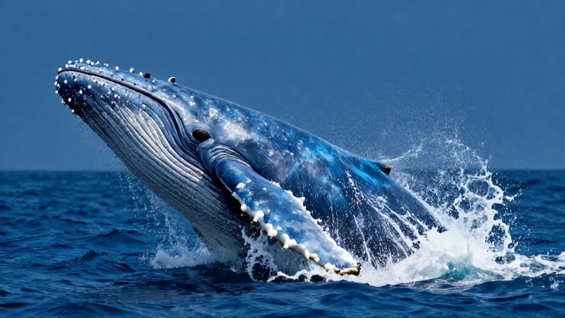 Bala azul majestuosa en un océano azul
