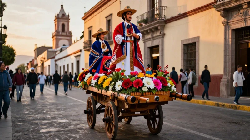 Carreta de San Pascualito en una calle moderna